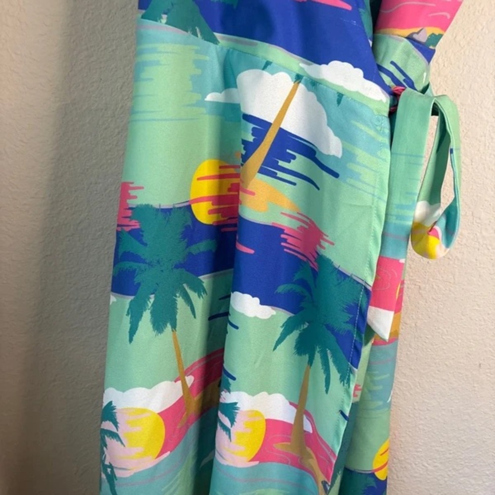 Wrap Sundress in Mint Tropical Print - Picture 3 of 5